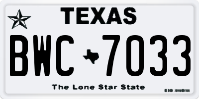 TX license plate BWC7033