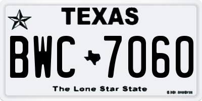 TX license plate BWC7060