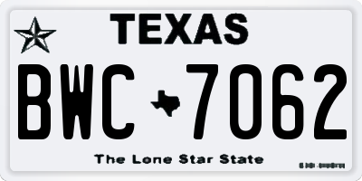 TX license plate BWC7062