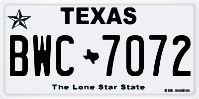 TX license plate BWC7072