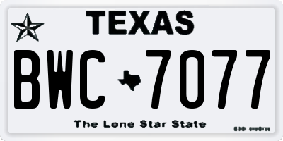TX license plate BWC7077