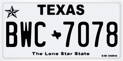 TX license plate BWC7078