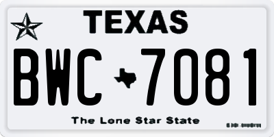 TX license plate BWC7081
