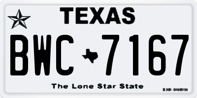 TX license plate BWC7167