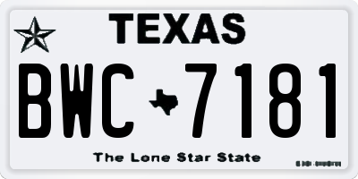 TX license plate BWC7181