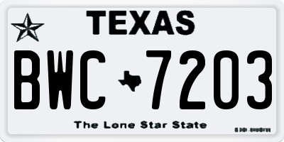 TX license plate BWC7203