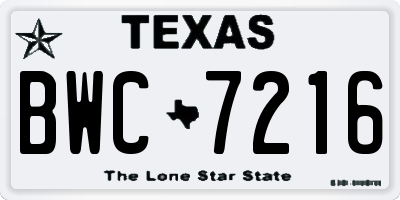 TX license plate BWC7216