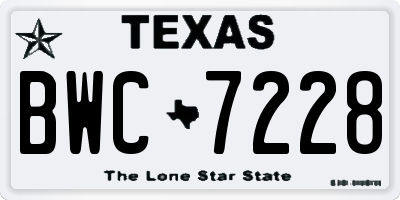 TX license plate BWC7228