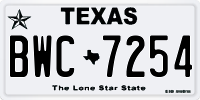 TX license plate BWC7254