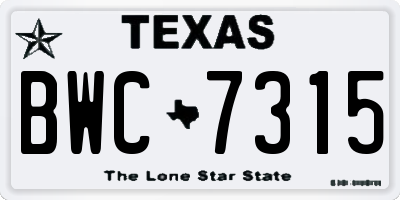 TX license plate BWC7315