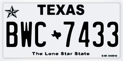 TX license plate BWC7433