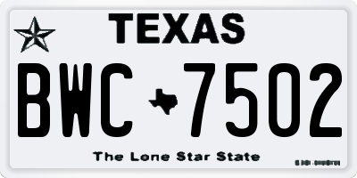 TX license plate BWC7502