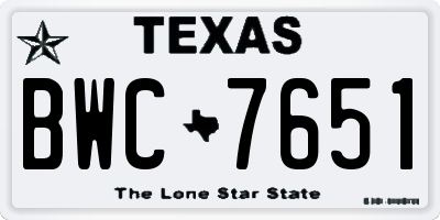 TX license plate BWC7651