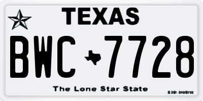 TX license plate BWC7728