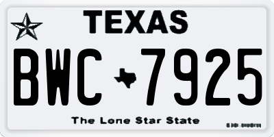 TX license plate BWC7925