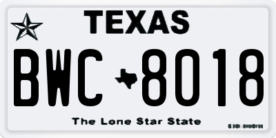 TX license plate BWC8018
