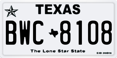 TX license plate BWC8108