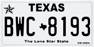 TX license plate BWC8193