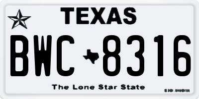 TX license plate BWC8316