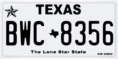 TX license plate BWC8356