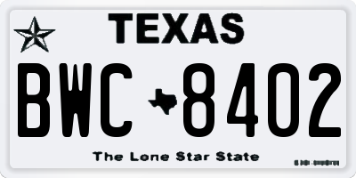 TX license plate BWC8402