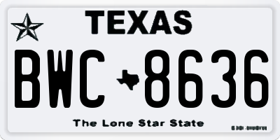 TX license plate BWC8636