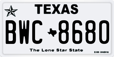 TX license plate BWC8680