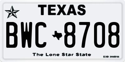 TX license plate BWC8708