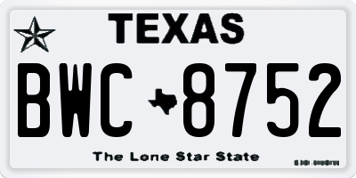 TX license plate BWC8752
