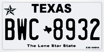 TX license plate BWC8932