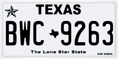 TX license plate BWC9263