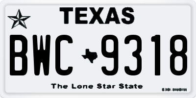 TX license plate BWC9318
