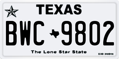 TX license plate BWC9802