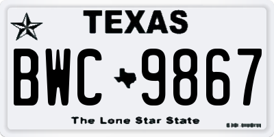 TX license plate BWC9867