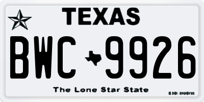 TX license plate BWC9926