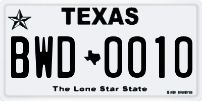 TX license plate BWD0010