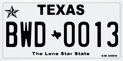 TX license plate BWD0013