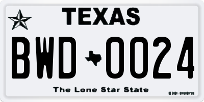 TX license plate BWD0024