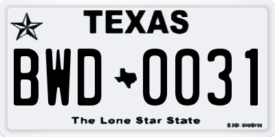 TX license plate BWD0031