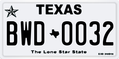 TX license plate BWD0032