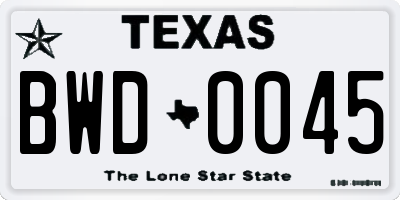 TX license plate BWD0045