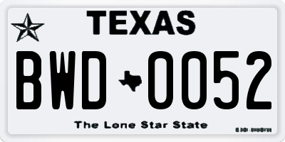 TX license plate BWD0052