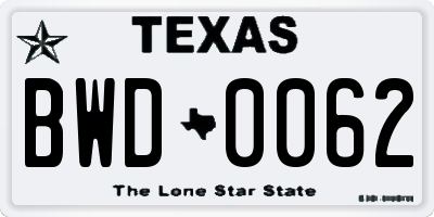 TX license plate BWD0062