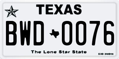 TX license plate BWD0076