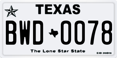 TX license plate BWD0078