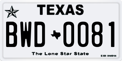 TX license plate BWD0081