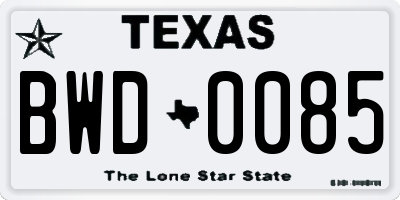 TX license plate BWD0085