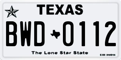 TX license plate BWD0112