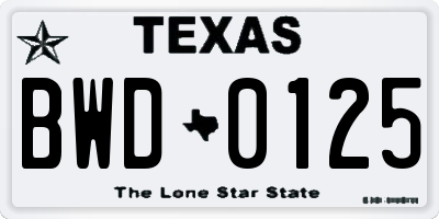 TX license plate BWD0125