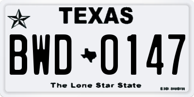 TX license plate BWD0147